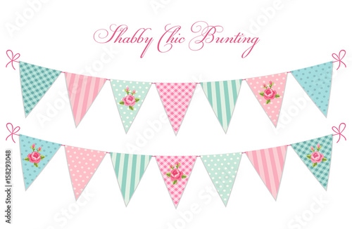 Cute vintage shabby chic textile bunting flags ideal for baby shower, wedding, birthday