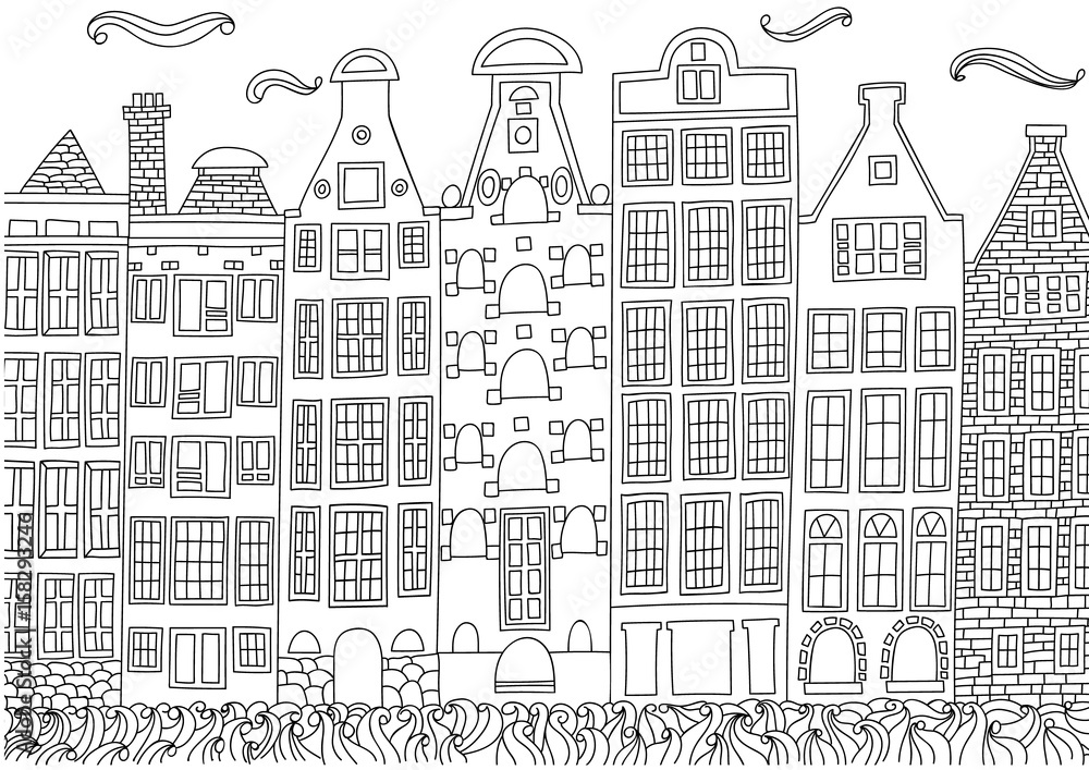 Coloring for adult with Amsterdam.