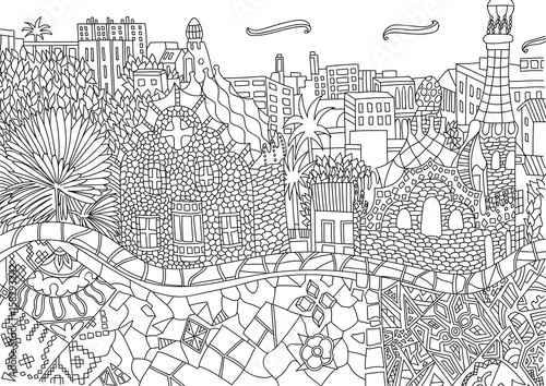 Coloring for adult with Barcelona.