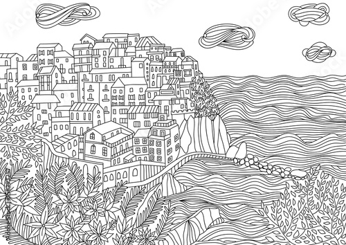 Coloring for adult with Monterosso al Mare.