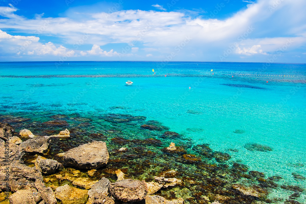 Rocks and sea bay with azure water near Protaras, Cyprus island