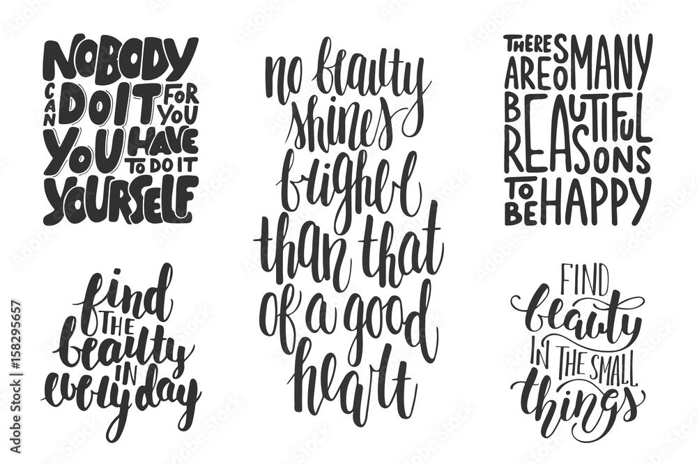 Set of motivational and inspirational vector hand drawn unique typography design element for greeting cards, decoration, prints and posters. Modern ink brush calligraphy. Handwritten lettering.