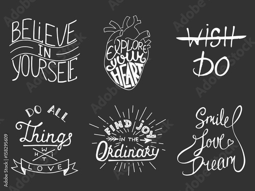 Set of vector inspirational and motivational lettering for greeting cards, decoration, prints and posters. Hand drawn typography design elements. Handwritten lettering. Modern calligraphy.