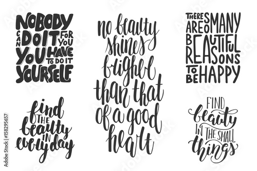 Set of motivational and inspirational vector hand drawn unique typography design element for greeting cards, decoration, prints and posters. Modern ink brush calligraphy. Handwritten lettering.