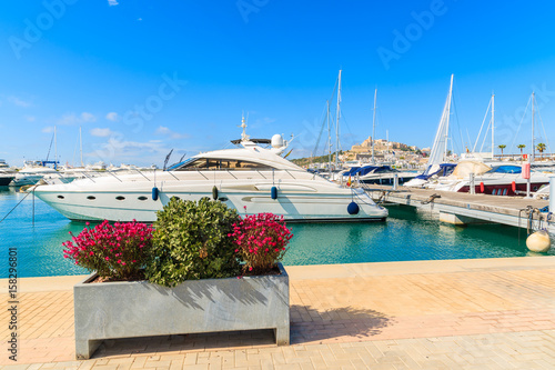Luxury motor and sailing boats in Ibiza (Eivissa) port on Ibiza island, Spain photo