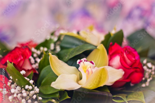 Alstroemeria and Roses bouquet close-up
