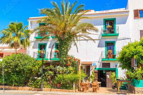 Traditional house and restaurant in Sant Joan de Labritja village in countryside area of Ibiza island, Spain photo