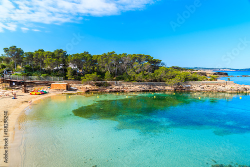 View of beautiful Cala Gracio beach at early morning  Ibiza island  Spain