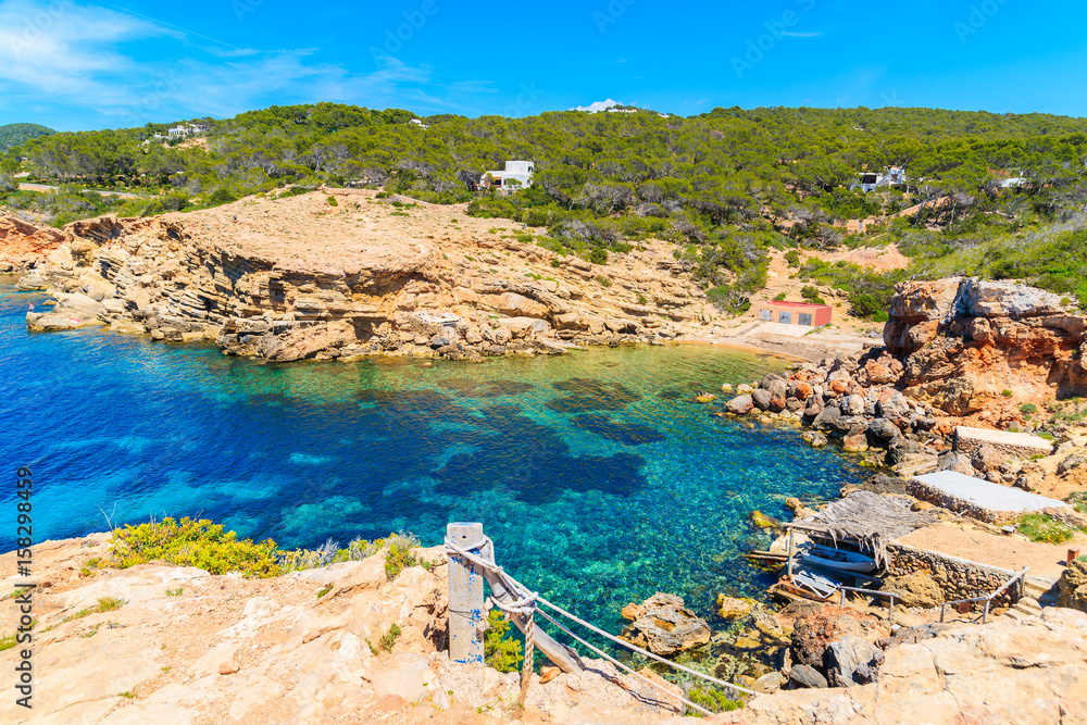 Blue sea water of Punta Galera beach surrounded by amazing stone ...