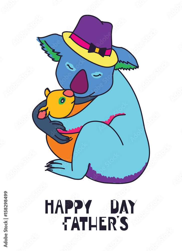 Happy fathers day card, Dad and kid animals Happy fathers day card, Dad and kid animals