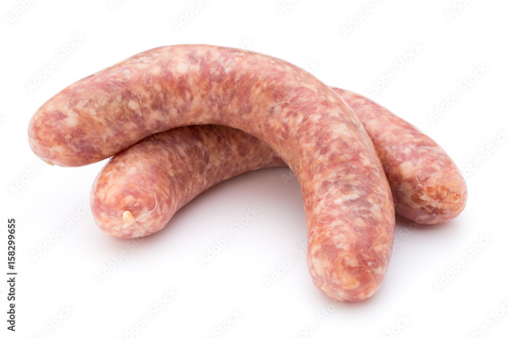 Raw sausage with parsley leaf isolated on white background. Raw sausage with parsley leaf isolated on white background.