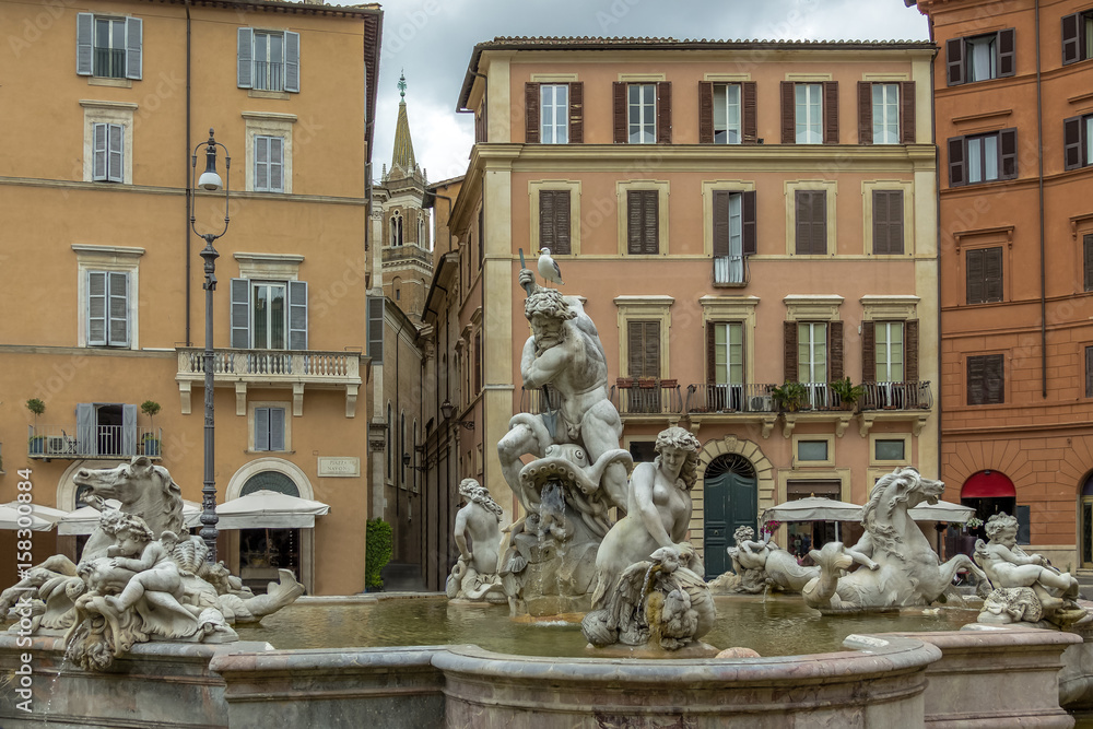 Neptune Fountain in Piazza Navona - Rome, Italy