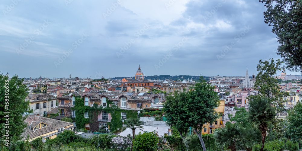 Panoramic Rome aerial cityscape view from Pincio Hill at sunset - Rome, Italy