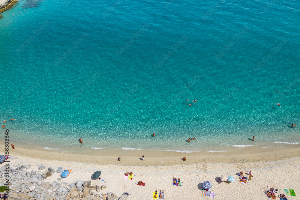 Obraz premium Aerial view of Tropea beach - Tropea, Calabria, Italy