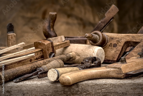 Vintage woodworking tools, stylized hdr image