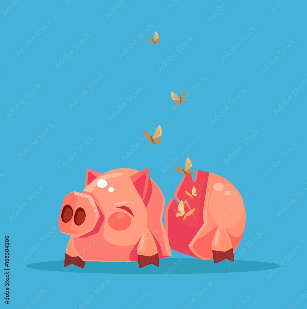 Broken empty piggy bank. No money. Financial crisis. Vector flat cartoon  illustration Stock Vector | Adobe Stock