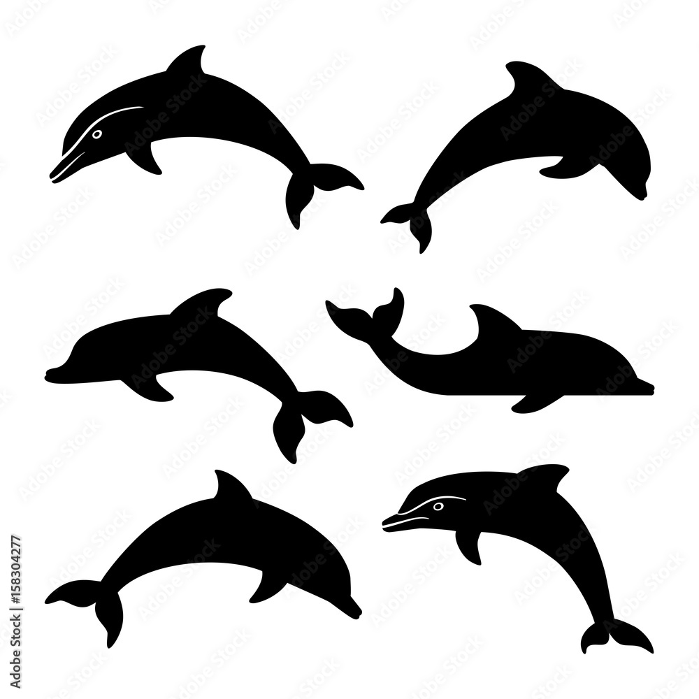 Fototapeta premium dolphin silhouettes set