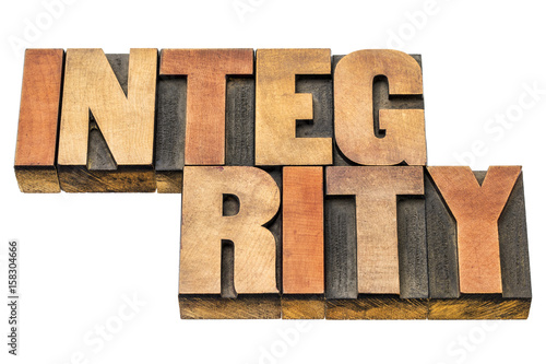 integrity word abstract in wood type