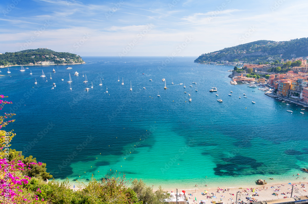 View of luxury resort and bay of Cote d`Azur in France