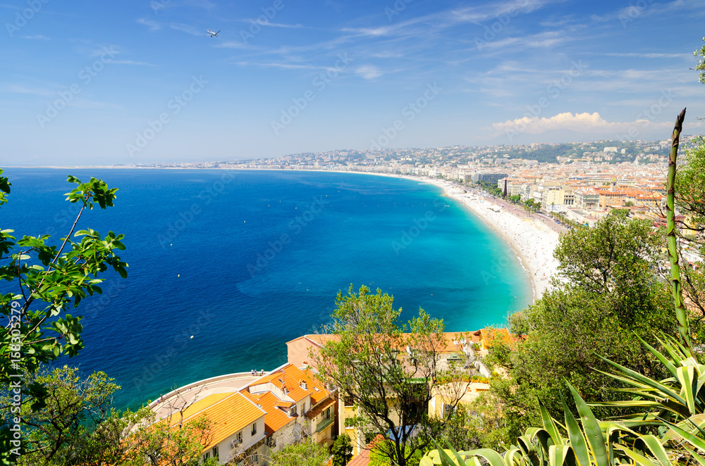 Panoramic view of the sea coast in Nice in South France