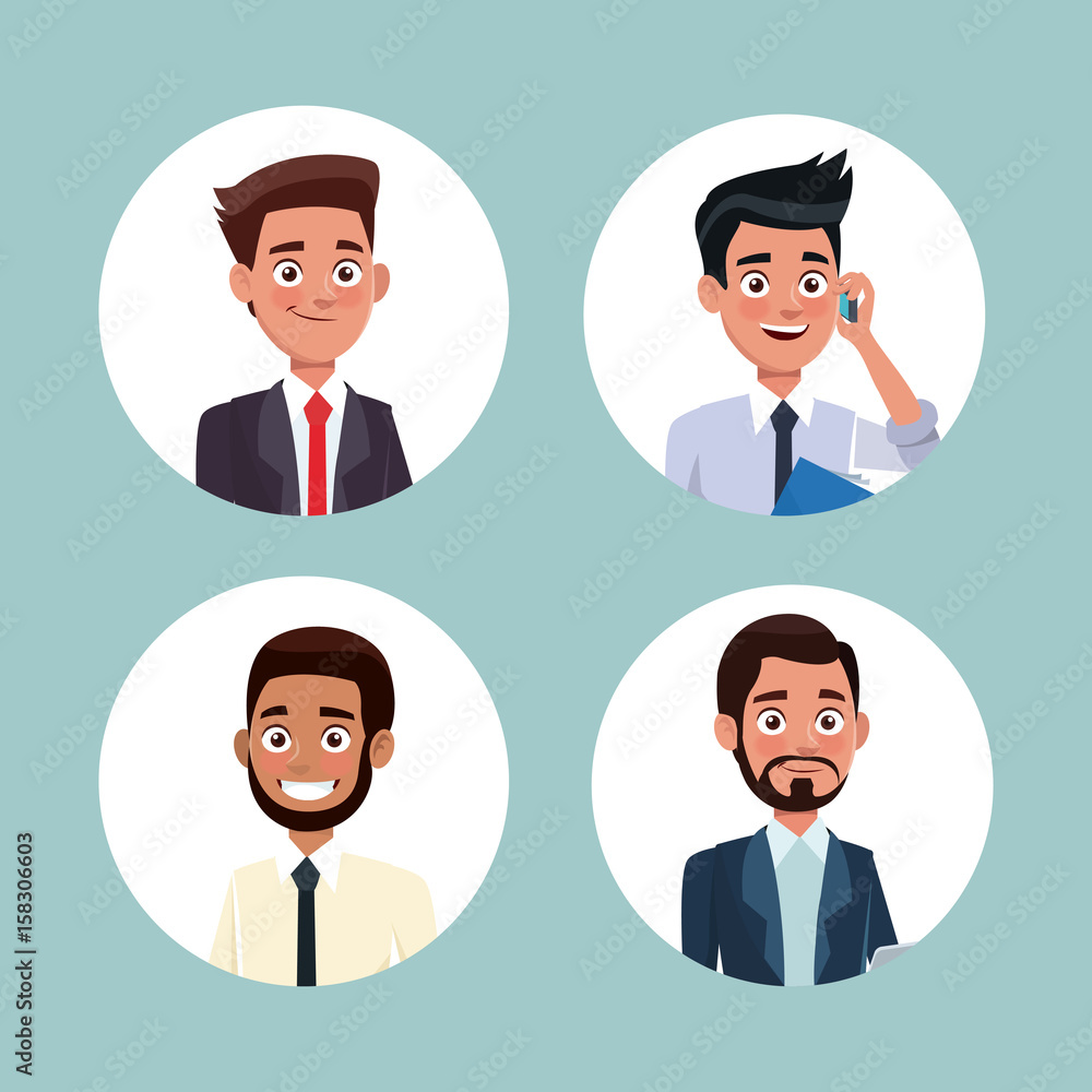 color background with circular frame icons set half body men characters for business vector illustration color background with circular frame icons set half body men characters for business vector illustration