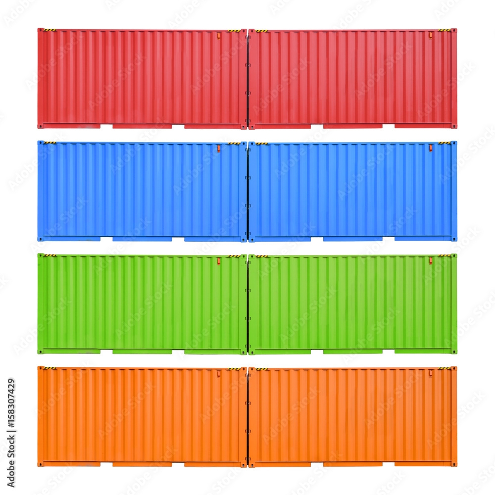 Twin cargo container textures isolated on white background. Four ...