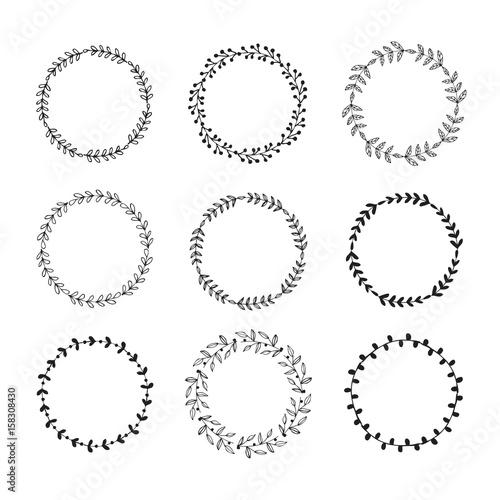 Hand drawn set of floral wreaths