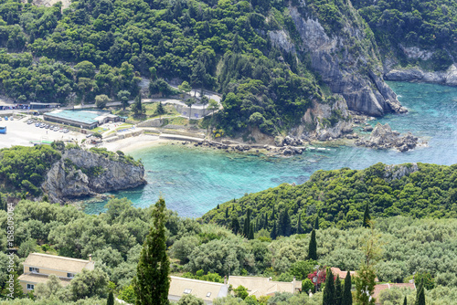 Aerial view of Paleokastritsa coast from Bella Vista. Corfu island, Greece. photo