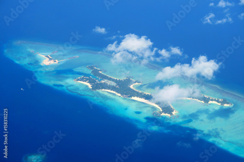 Maldives islands top view from airplane