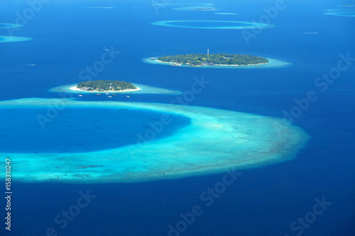 Maldives islands top view from airplane