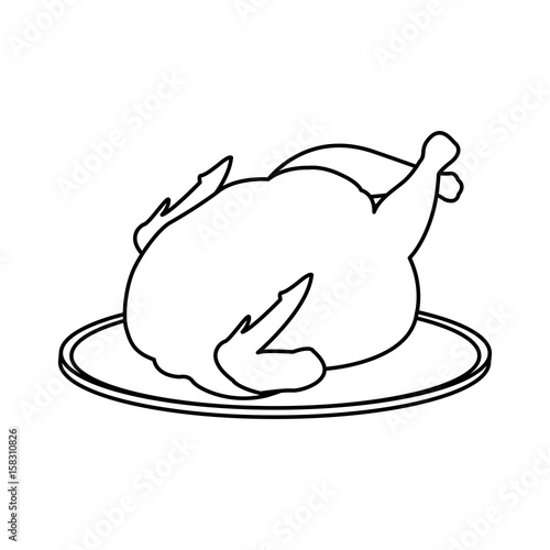 hot baked roasted chicken on plate fast food vector illustration