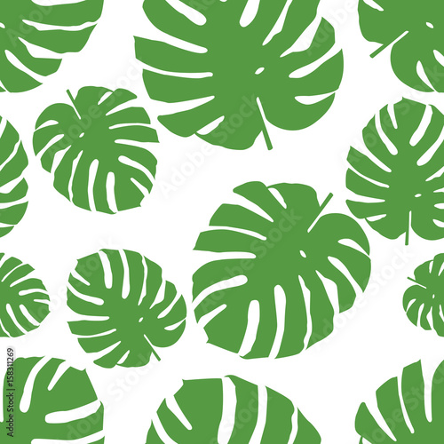 Seamless monstera pattern on a white background pattern vector © picksell
