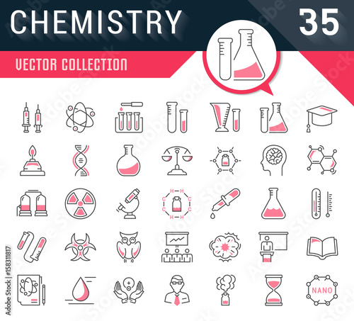 Set Vector Flat Line Icons Chemistry