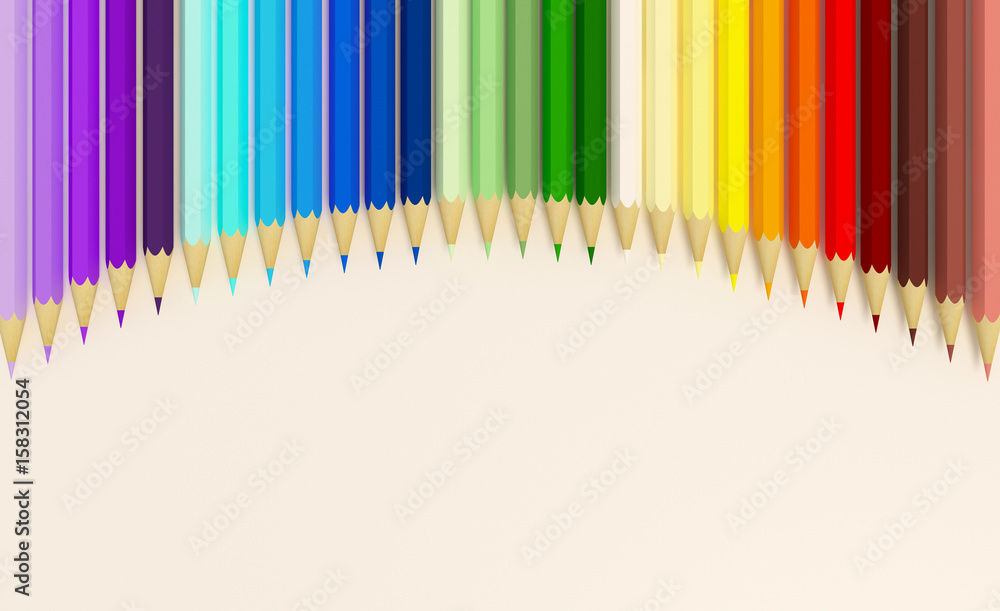 Color pencils on the white background, 3D rendering. Color pencils on the white background, 3D rendering.