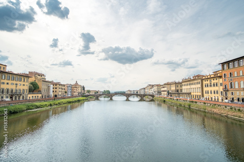 Ponte Santa Trinita or St Trinity Bridge, a renaissance bridge in Florence, Italy. It is spanning over Arno river. © moomusician