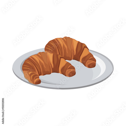 tasty yummy croissant bread bake food with plate vector illustration
