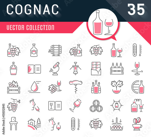 Set Vector Flat Line Icons Cognac