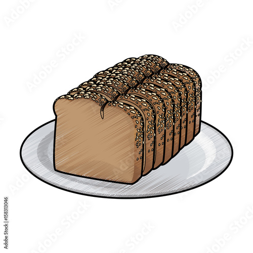 slice loaf of freshly baked bread wheat whole on plate vector illustration