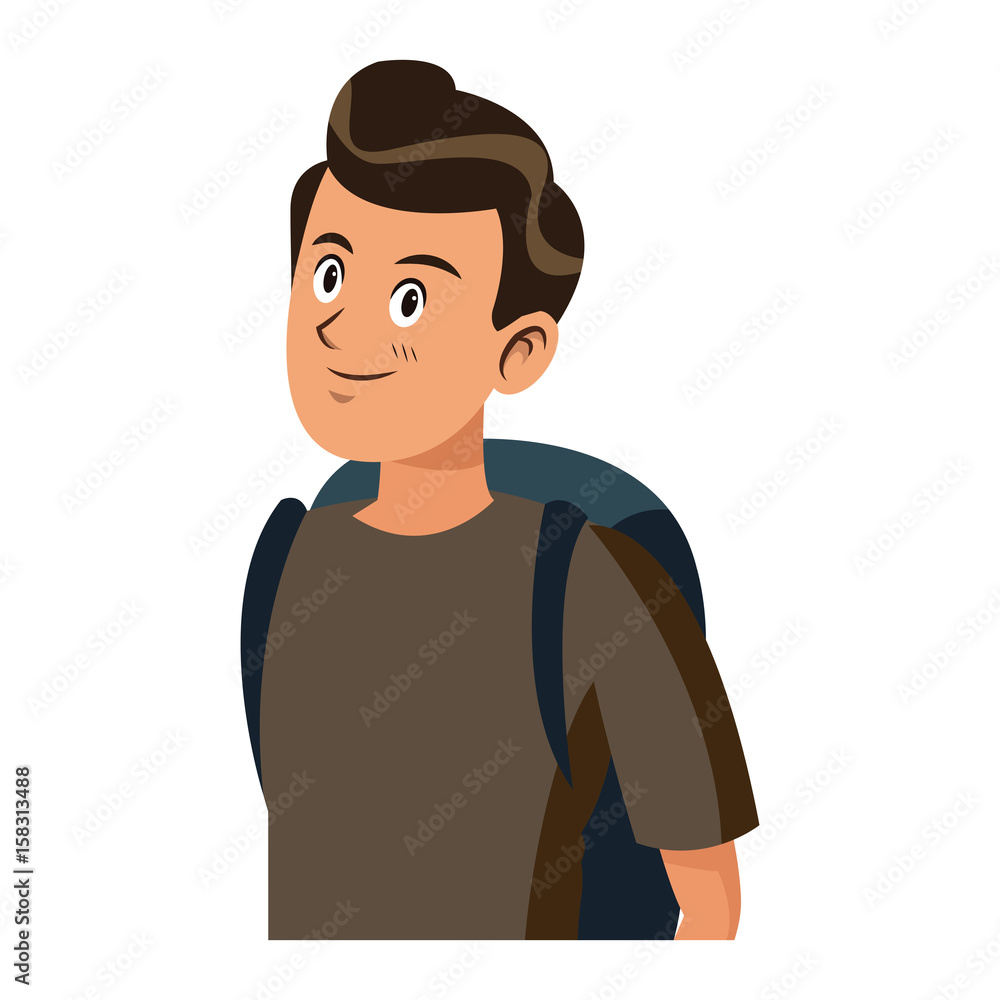 young guy traveler with backpack tourism vector illustration