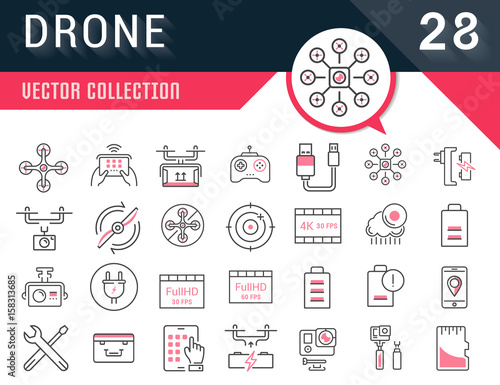 Set Vector Flat Line Icons Drones