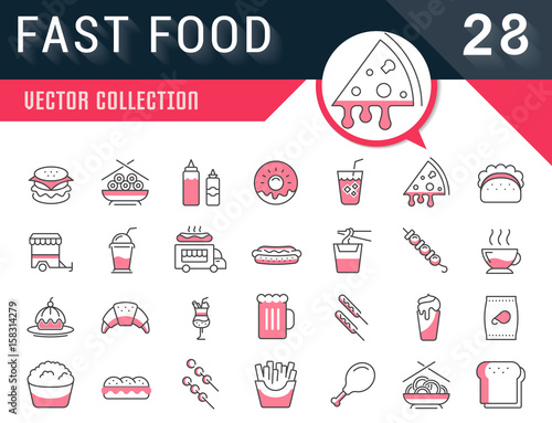 Set Vector Flat Line Icons Fast Food