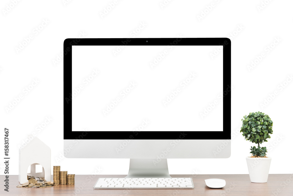 Conceptual workspace, Laptop and mouse isolated blank screen with clipping path. Conceptual workspace, Laptop and mouse isolated blank screen with clipping path.