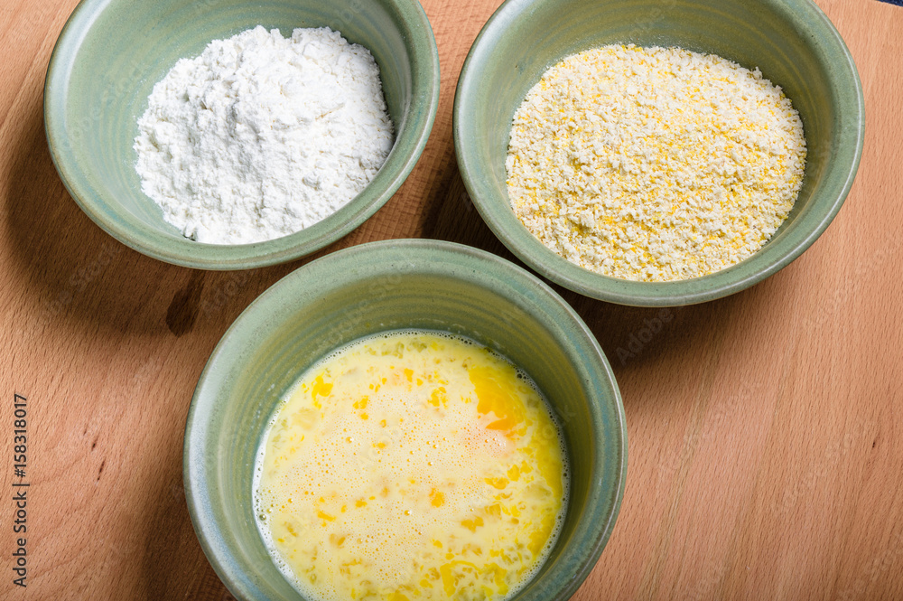Ingredients for cornmeal dredge for frying Ingredients for cornmeal dredge for frying