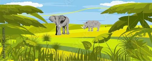 Horizontal vector illustration of african savannah