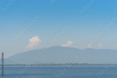 river and mountain and blue sky on dam view - can use to display or montage on product
