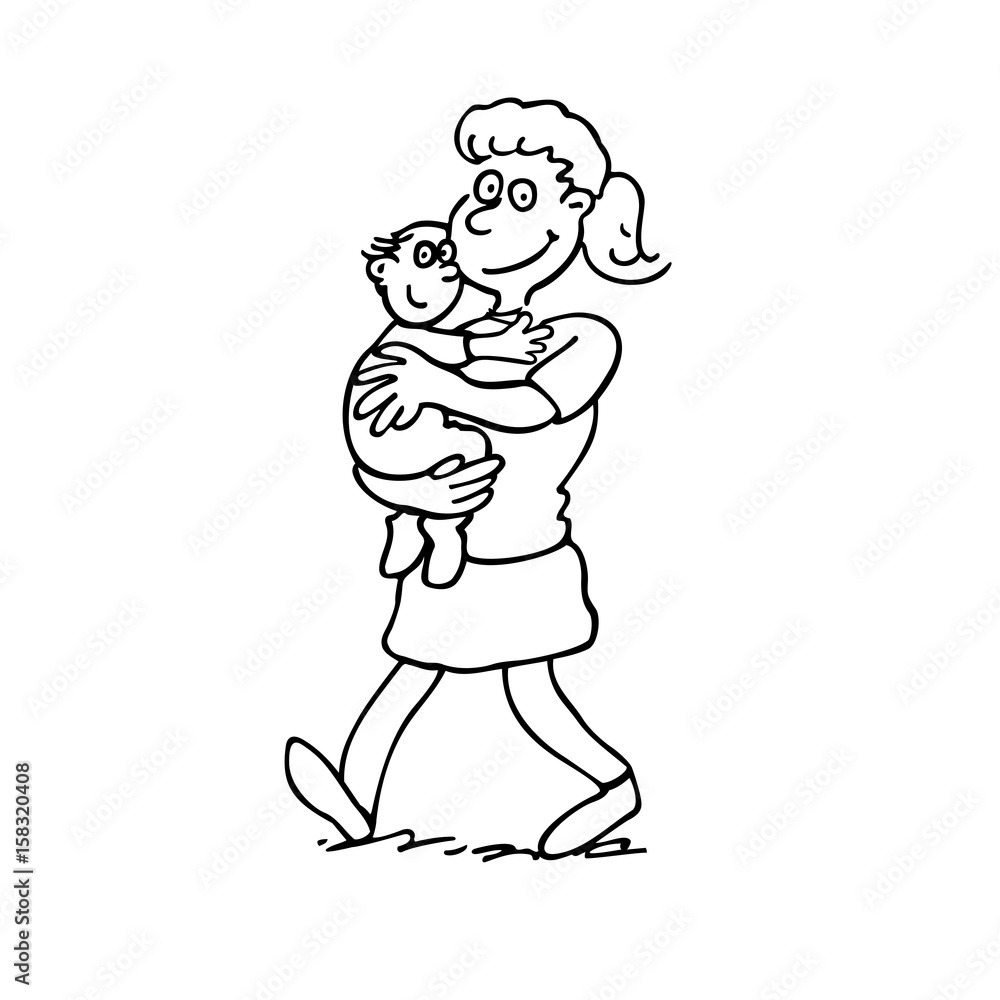 mother holding a baby. outlined cartoon handrawn sketch illustration vector. mother holding a baby. outlined cartoon handrawn sketch illustration vector.