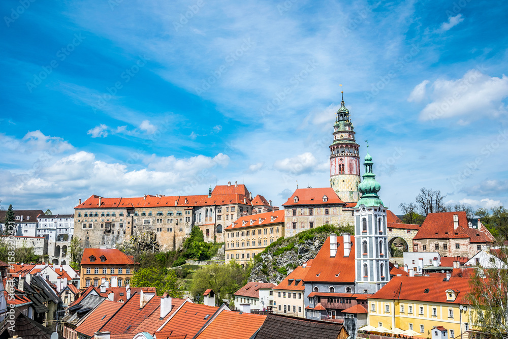 Panorama of the picturesque old European town. Medieval city of Ceske Krumlov, Czech Republic Panorama of the picturesque old European town. Medieval city of Ceske Krumlov, Czech Republic