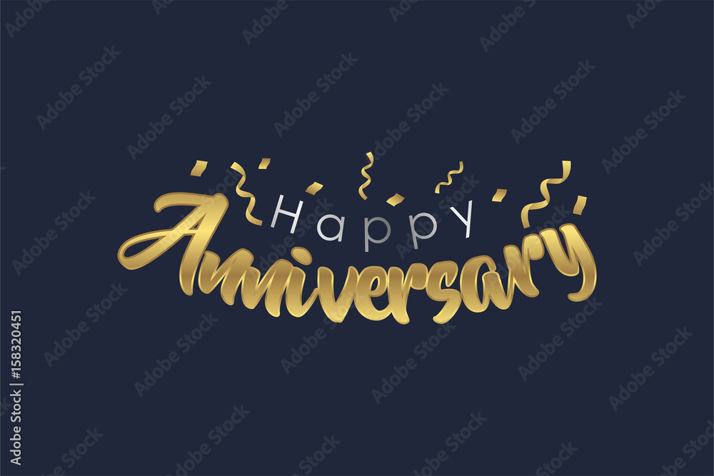 gold and silver Happy Anniversary letter design for greeting cards