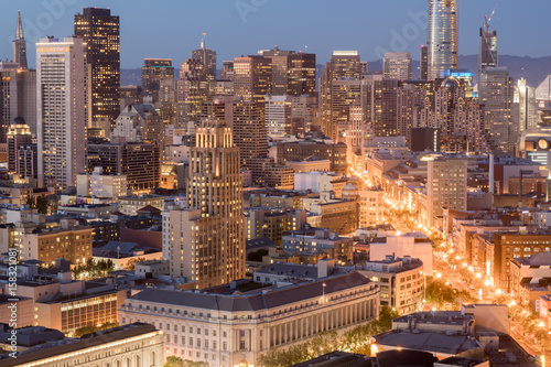Photography Aerial View of San Francisco Downtown and Market Street at Dusk