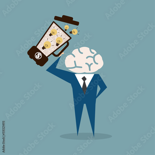 Brave man in business suit fulfill ideas to refresh his creation after meeting,flat vector design.